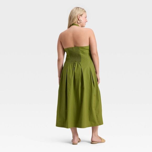 Open Box - A New Day - Women's Midi Halter Dress - A New Day Olive 1X Olive - Picture 2 of 3